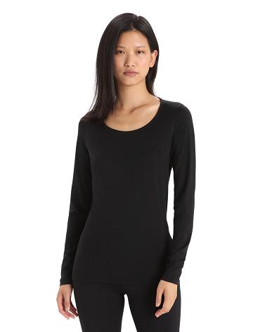 Black Women's Icebreaker Merino 200 Oasis Long Sleeve Scoop Neck Thermal Top One Piece & Sets | USA 1775OKIR